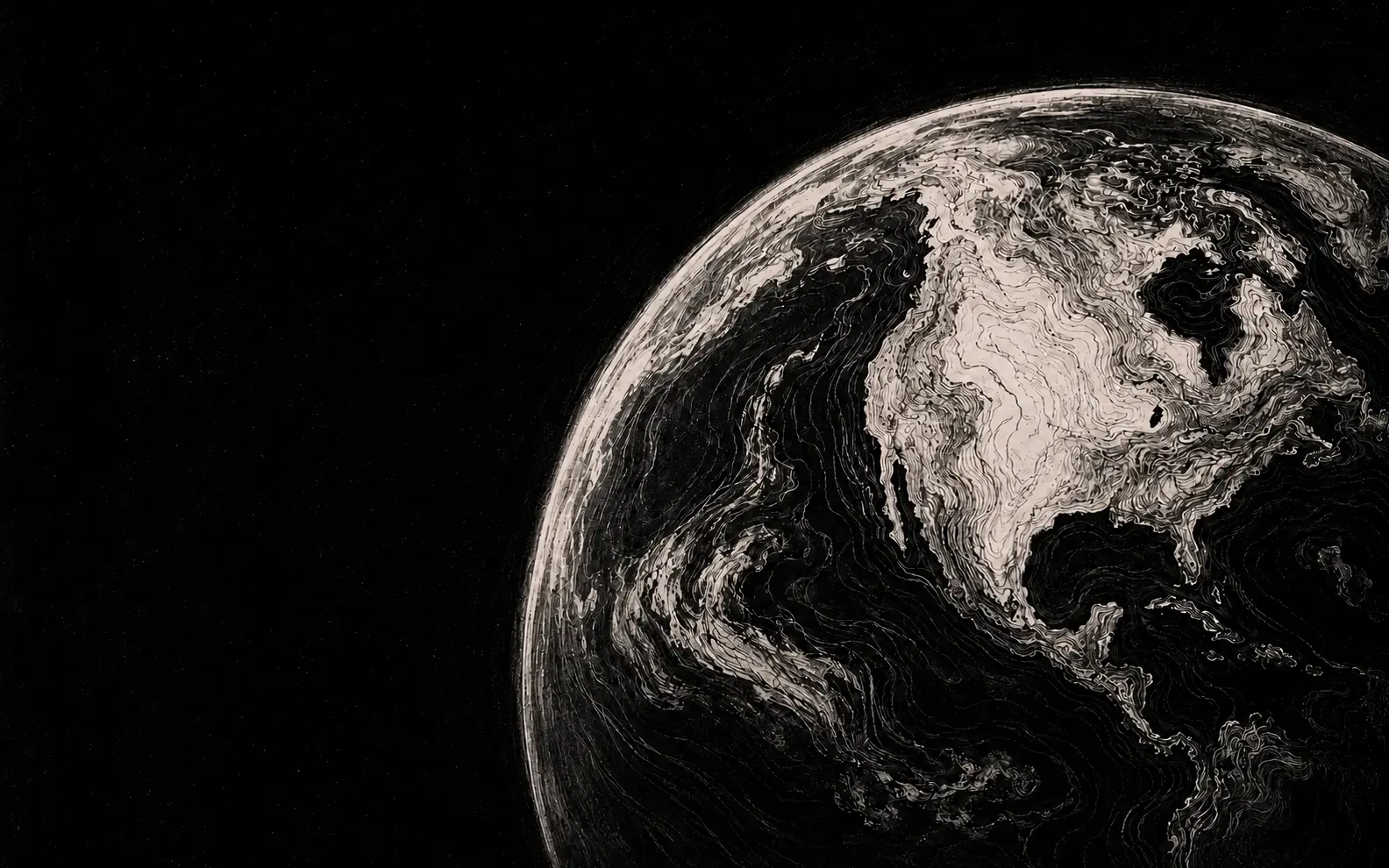 Etched monochrome Earth in its intact state