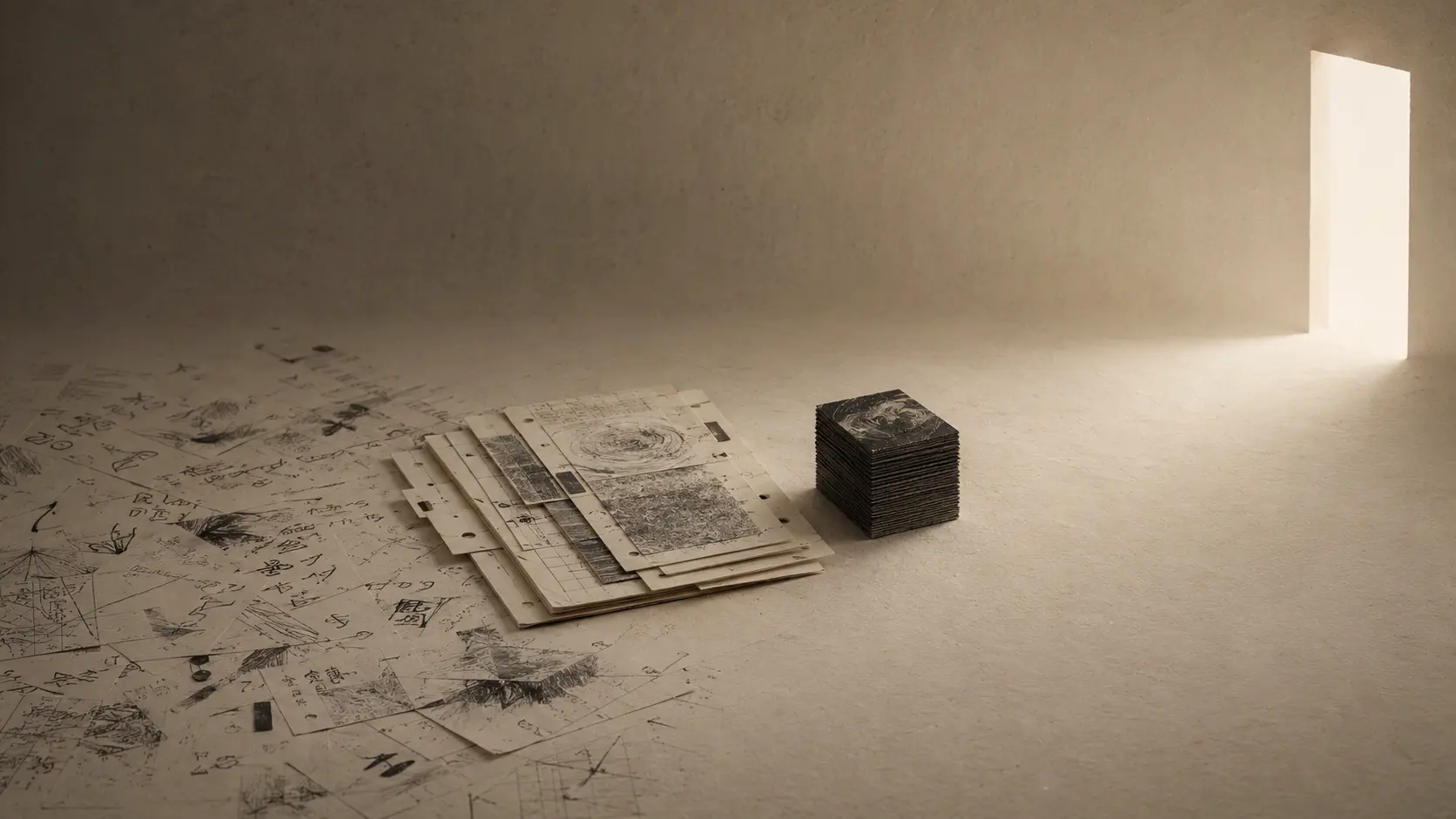 A research workbench opening toward a field of light